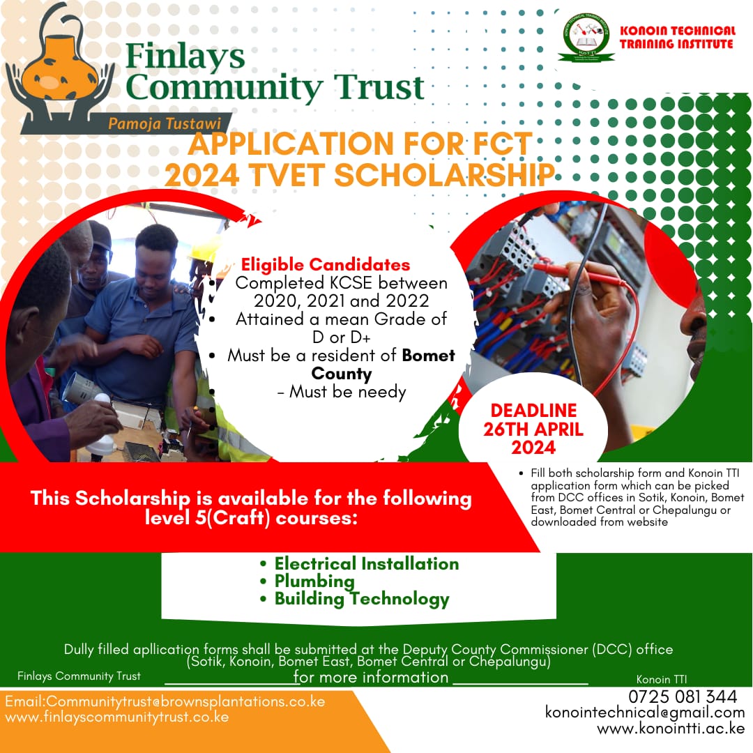 Read more about the article Application for the Finlays Community Trust inaugural TVET Scholarship Programme – Bomet County