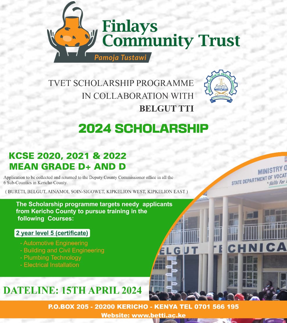 Read more about the article Application for the Finlays Community Trust inaugural TVET Scholarship Programme – Kericho County