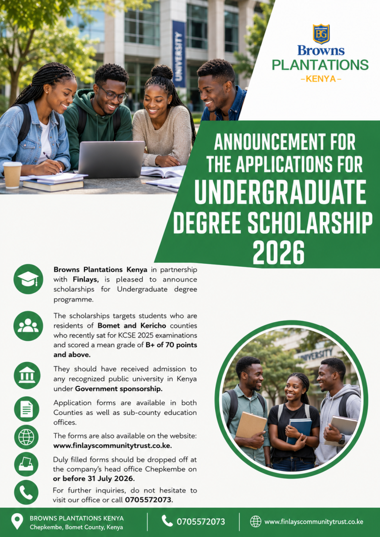 Read more about the article Applications Open: Browns Plantations Kenya and Finlays Undergraduate Degree Scholarship 2026
