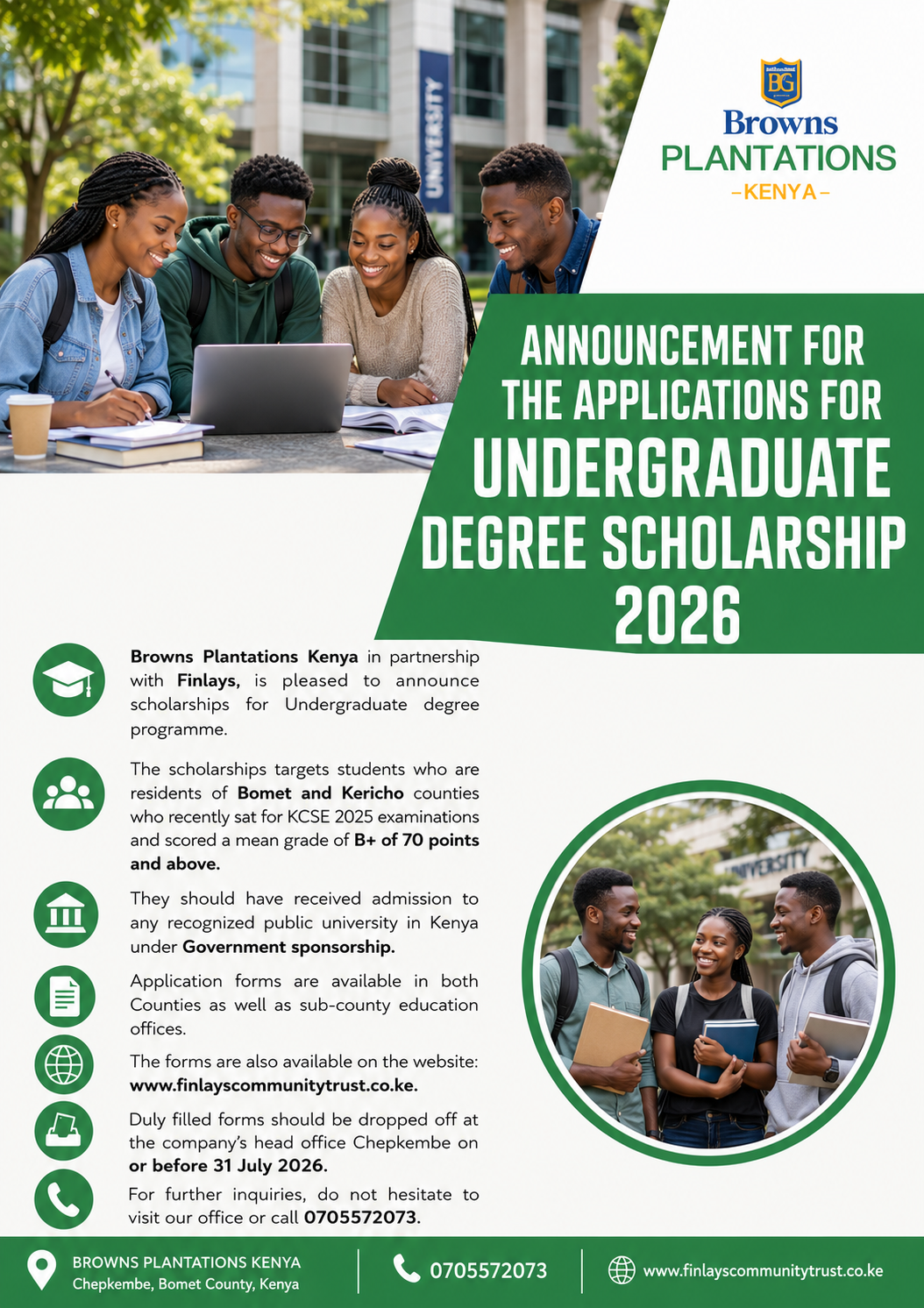 You are currently viewing Applications Open: Browns Plantations Kenya and Finlays Undergraduate Degree Scholarship 2026